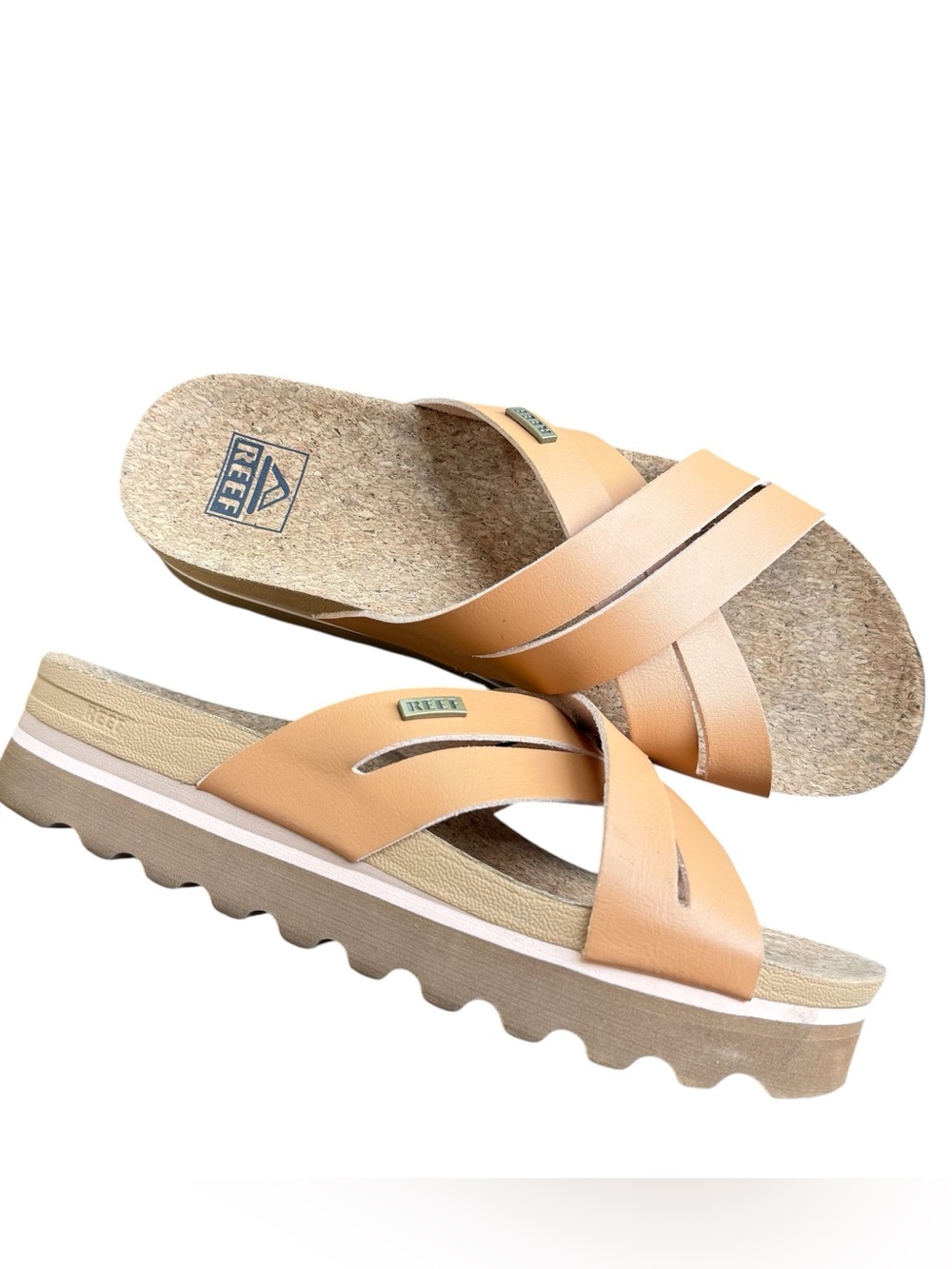 Reef Kaia cross women’s platform sandals size 8 tan brown